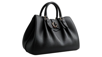 Naklejka premium Black leather handbag with gold hardware. isolate on white background