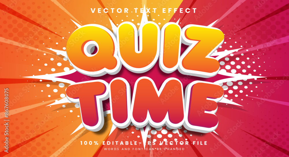Poster quiz time 3d editable text effect template suitable for cartoon style