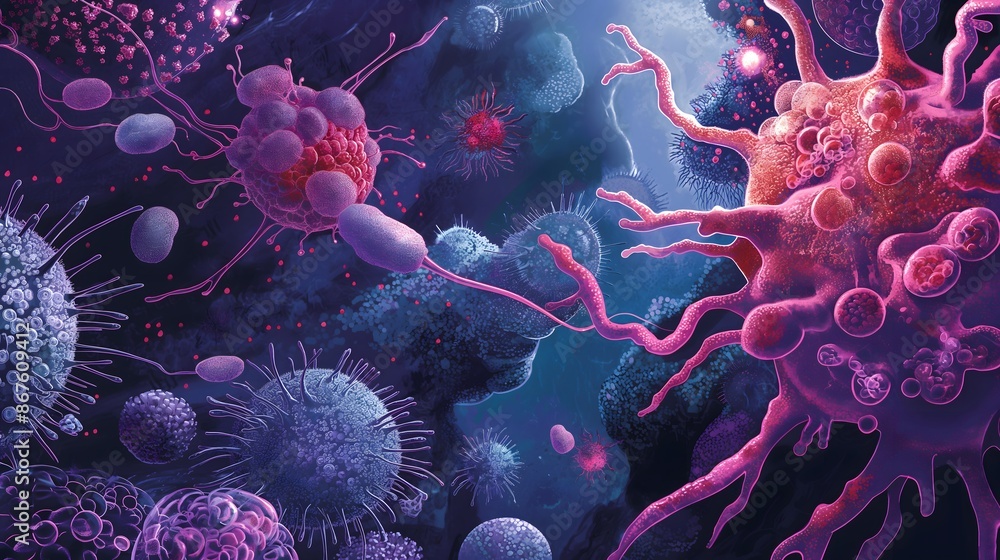 Poster 3. illustrate the complexity of the immune system with a detailed image of immune cells, such as t-c