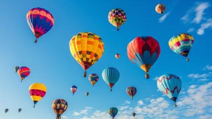 Fototapeta premium Vibrant Hot Air Balloons Soaring in a Clear Blue Sky