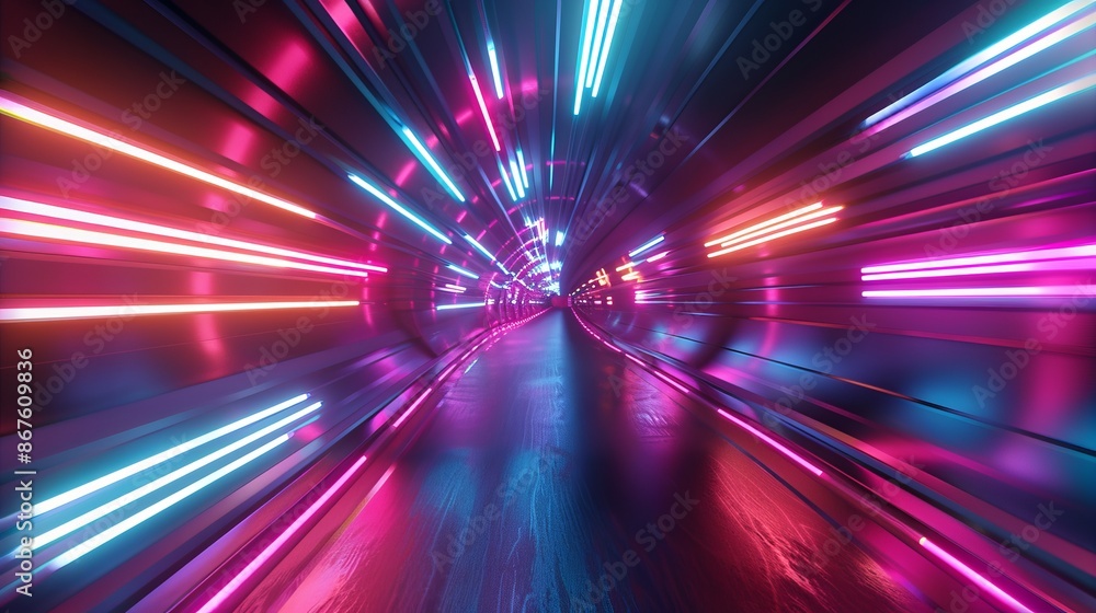 Canvas Prints abstract flight in retro neon hyper warp space tunnel - 3d illustration of futuristic sci-fi concept