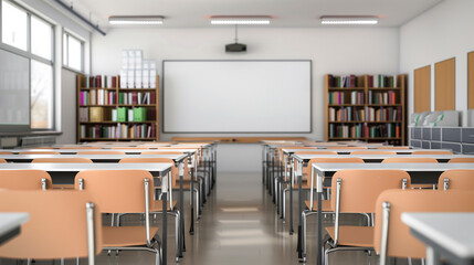 Empty Classroom interior with clean whiteboards