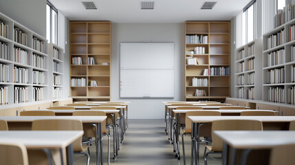 Empty Classroom interior with clean whiteboards