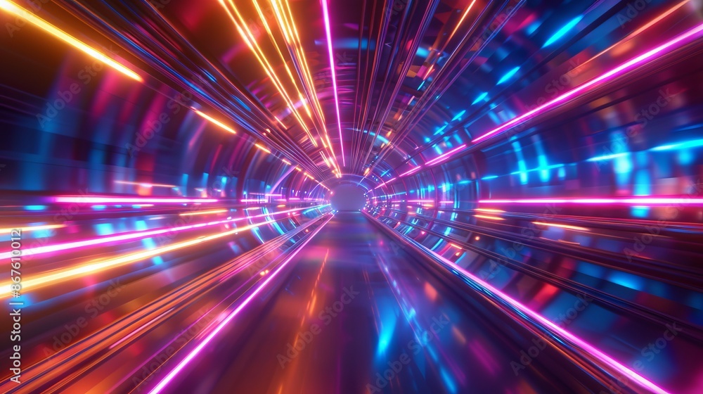 Canvas Prints abstract flight in retro neon hyper warp space tunnel - 3d illustration of futuristic sci-fi concept
