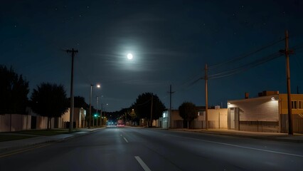 月明かりに照らされた街の大通り