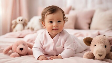 ベッドで微笑む赤ちゃん