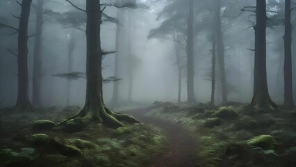 霧に包まれた森