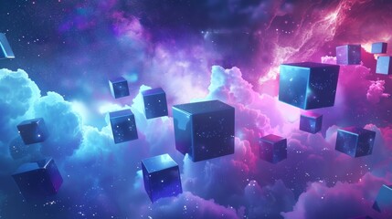Obraz premium Floating Cubes in a Cosmic Cloud Landscape
