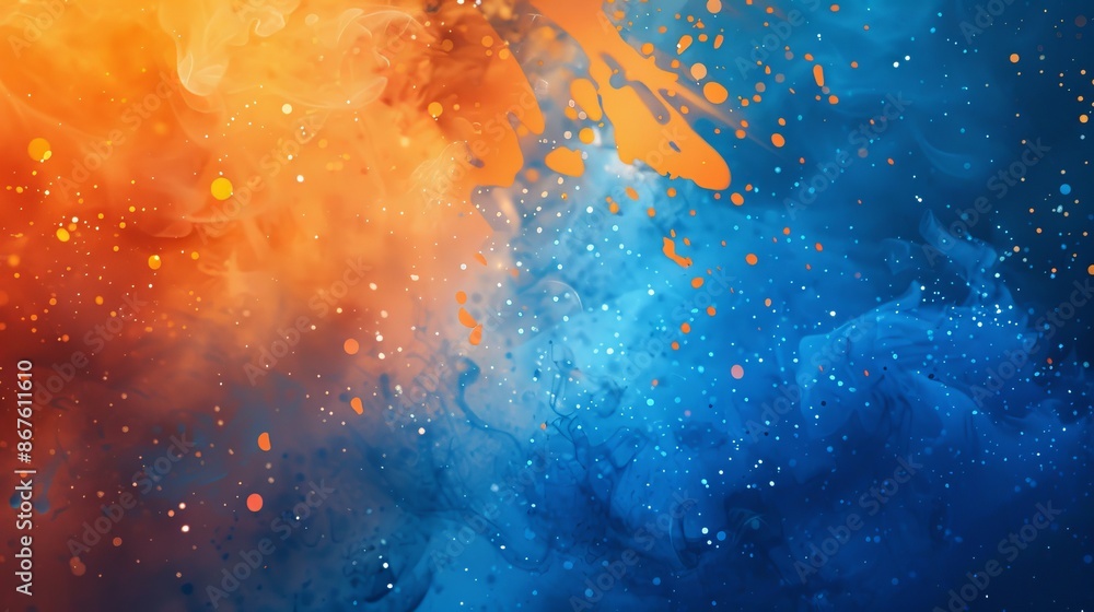 Wall mural abstract orange and blue splash background with copy space – dynamic and vibrant colorful texture, i
