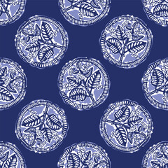 Indigo blue to dye effect abstract vector seamless pattern background. Modern masculine bold graphic bandana design for block print hand craft trend. 