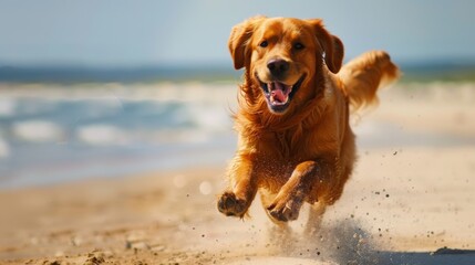 Joyful Golden Retriever: Playful Beach Adventures and Stunning Background Illustrations, 4k HD wallpapers, backgrounds, generated by AI