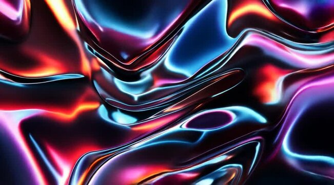 Vibrant abstract digital artwork featuring fluid, multi-colored shapes that resemble liquid metal.