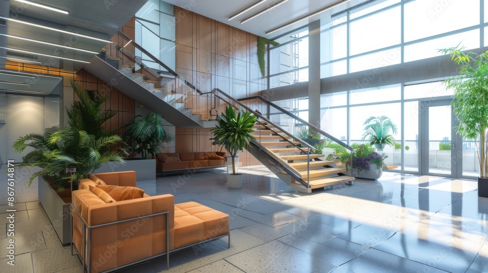 Aufkleber office transformation with the use of stairs and lobbies to improve space efficiency and aesthetics.