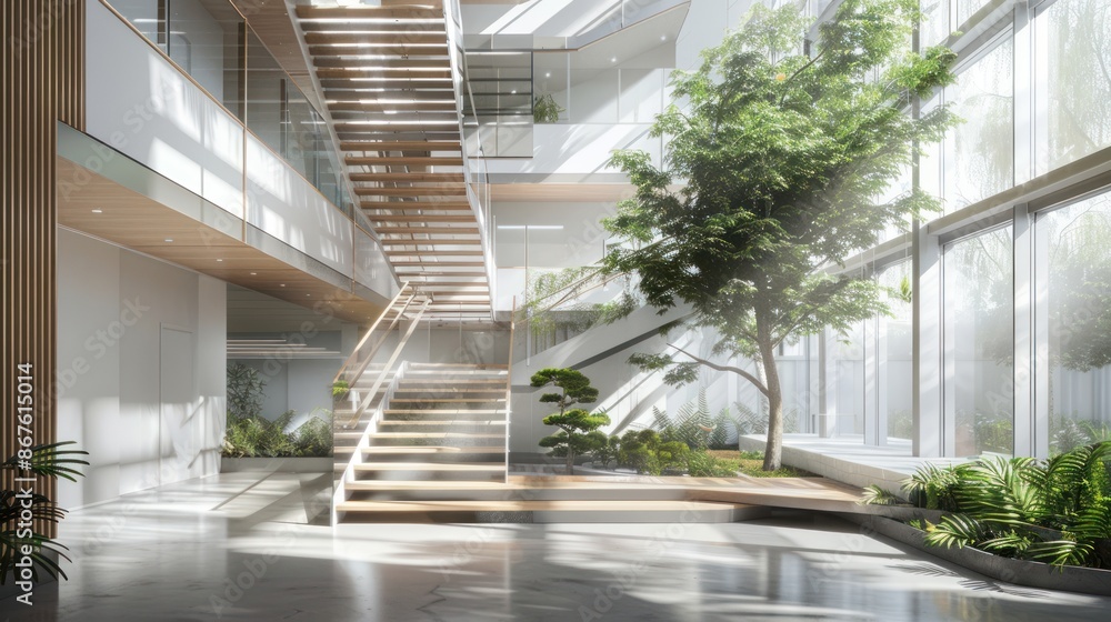 Poster office transformation with the use of stairs and lobbies to improve space efficiency and aesthetics.