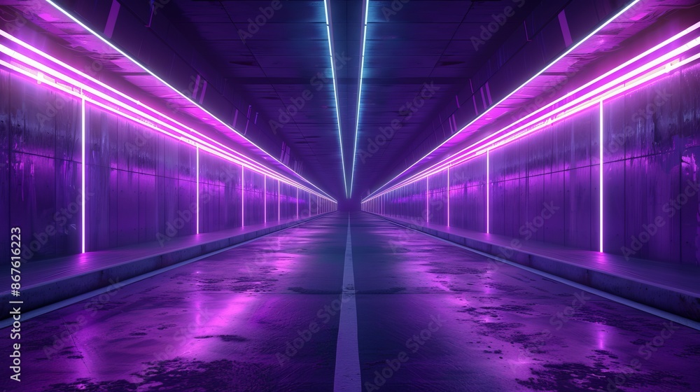 Aufkleber futuristic empty neon glowing background with high-tech lines and abstract geometric patterns in spa