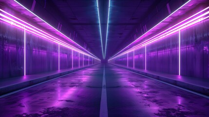 Fototapeta premium Futuristic empty neon glowing background with high-tech lines and abstract geometric patterns in space, ideal for sci-fi, technology, and digital innovation themes