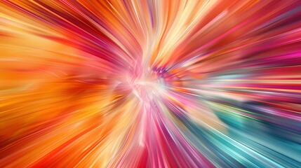 Obraz premium Abstract colorful background with light speed effect, colorful streaks of lights in the shape of curved tunnel or corridor. Abstract digital art for design element, futuristic technology concept. 