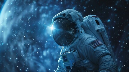 Space astronaut floating in zero gravity against the vastness of the cosmos, highlighting the exploration of outer space and human adventure