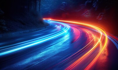 Nighttime Road with Light Trails