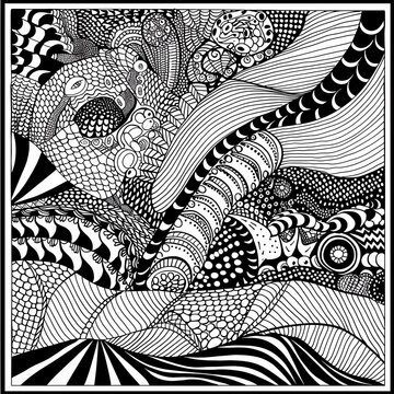 Creative Zentangle line art, relaxation patterns, black and white, intricate design, detailed and artistic. copy space for text,