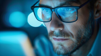 Man Wearing Glasses Looking at Screen