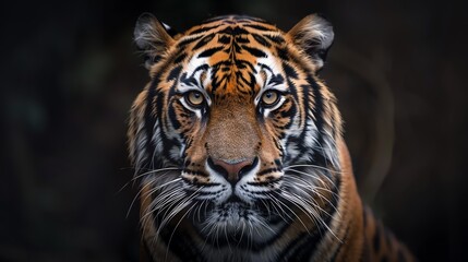 Fototapeta premium A close-up of a tiger's face, looking directly at the camera.