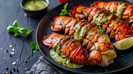 Chilled Lobster Tails with Green Goddess Aioli copy space