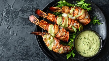 Chilled Lobster Tails with Green Goddess Aioli copy space