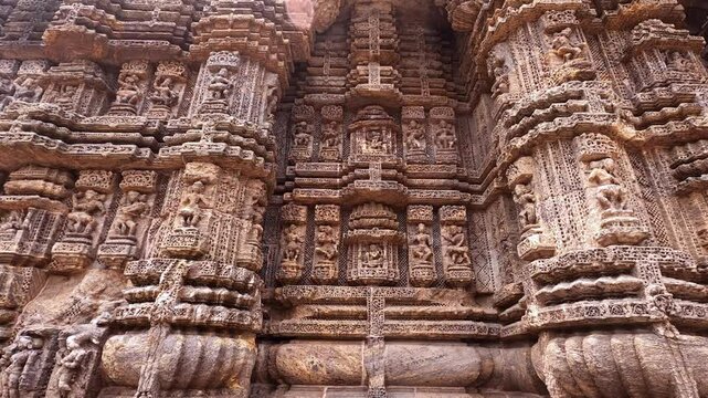 Details of sculptures on the Konark Sun Temple. The temple was built in the 13th century and is
 now a Unesco world heritage site.