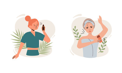 Women enjoy skin care routine at home illustration