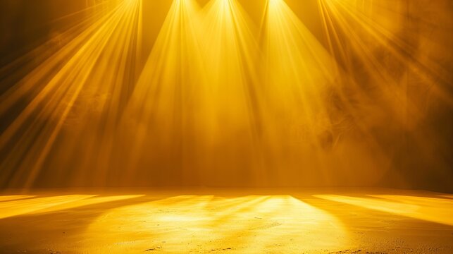 Spotlight beams on a vibrant yellow background with dramatic lighting effects, ideal for theater, stage productions, concert posters, event backdrops, and promotional designs with bright and eye-catch