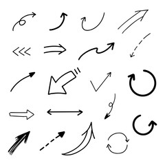 ベクターのペンの手書きの矢印セット 白黒