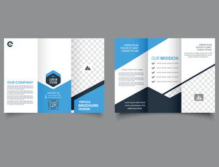 Blue corporate trifold brochure for business. Presentation layout.