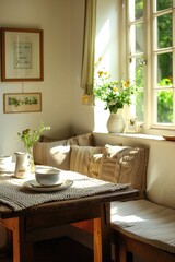 Blank Canvas Complements Cheerful Kitchen, Bright Kitchen, Breakfast Nook, Sunlight