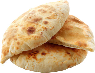 Three golden brown pita breads stacked on top of each other.