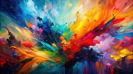 Abstract expressionist painting with bold strokes and vibrant colors conveying emotions and movement