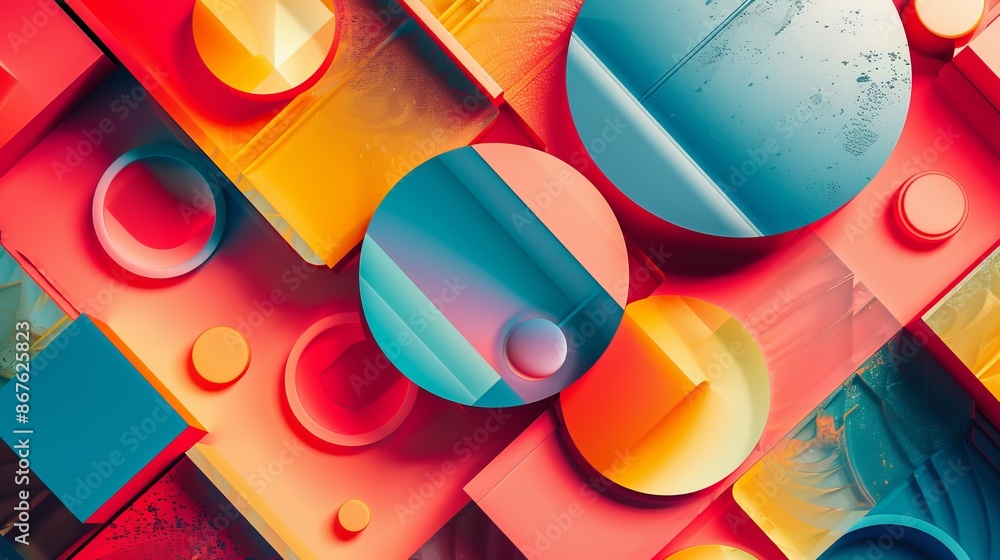 Poster vibrant layered composition with abstract shapes and colorful textures, creative design concept for 