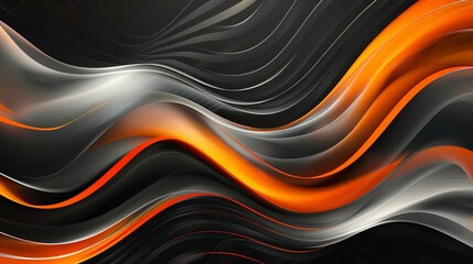 Dark technology background with wavy orange and white lines, black texture color design illustration, digital motion modern orange wallpaper template, abstract wave curves for futuristic and tech-them