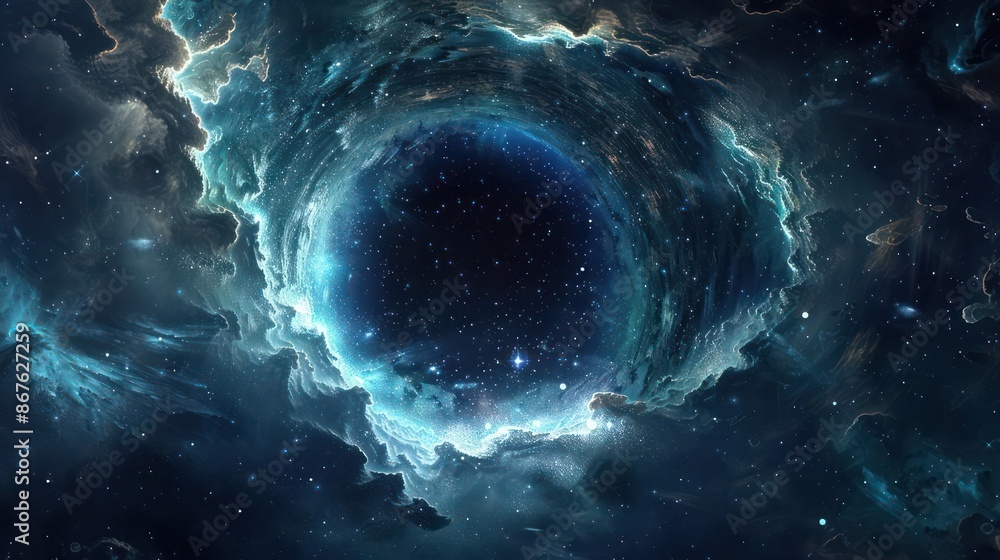 Wall mural a mysterious, glowing cosmic portal in deep space., image of galaxy universe space beautiful like ma