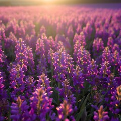 Obraz premium Vibrant purple flowers illuminated by golden sunlight striking color contrast For Social Media Post Size