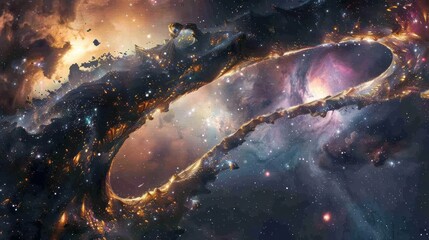 A grand, mysterious galactic bridge connecting two galaxies., image of galaxy universe space beautiful like magic in dream.