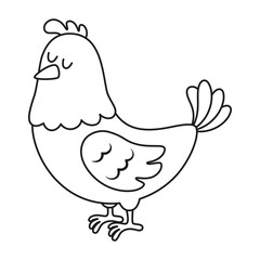 cartoon outline hen isolated