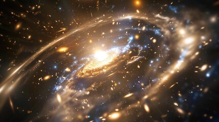 A grand, mysterious gravitational lens effect on a distant galaxy., image of galaxy universe space beautiful like magic in dream.