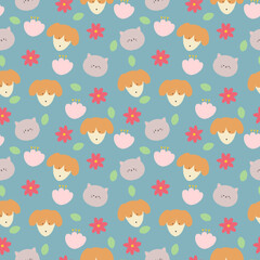 Fototapeta premium Colorful animal plant abstract flower seamless pattern illustration set.