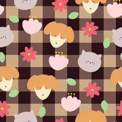 Colorful animal plant abstract flower seamless pattern illustration set.