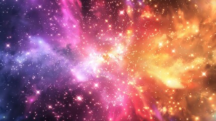 Obraz premium A stunning cosmic cascade of bright, colorful particles., image of galaxy universe space beautiful like magic in dream.