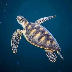 Sea turtle swimming in deep blue waters serene marine life For Social Media Post Size