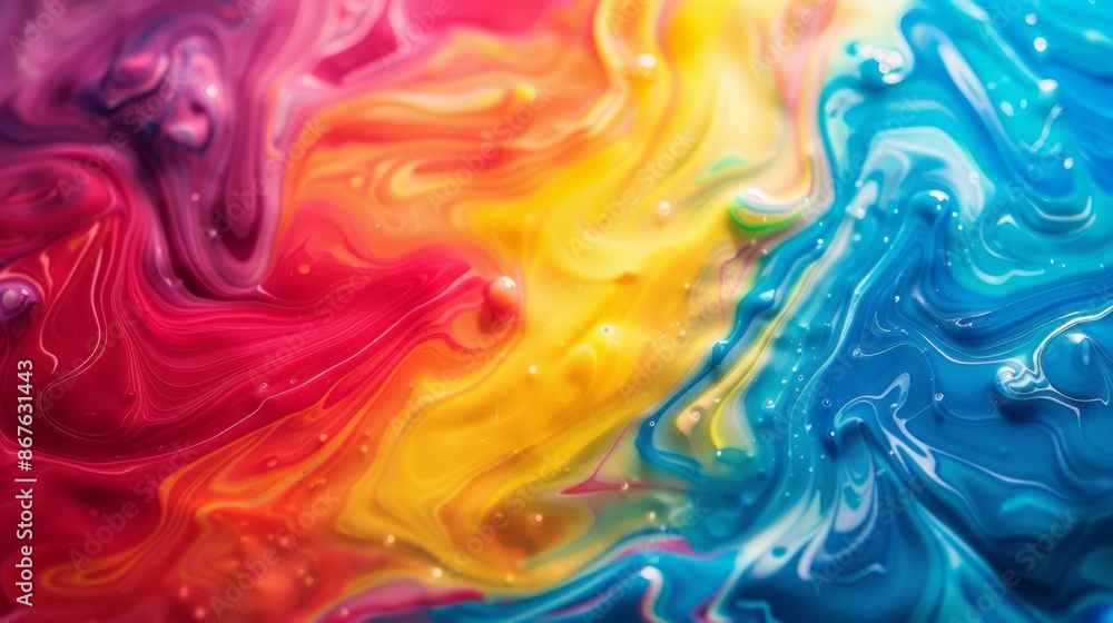 Poster vibrant liquid color waves background with fluid gradient hues in abstract flowing patterns, ideal f