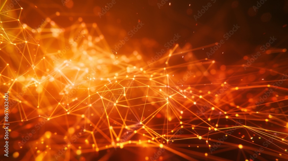 Poster vibrant orange abstract digital technology background with network connection lines, 3d model and il