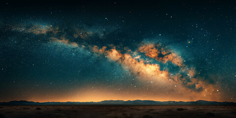Naklejka premium Stunning Milky Way Over Desert Horizon at Night with Starry Sky